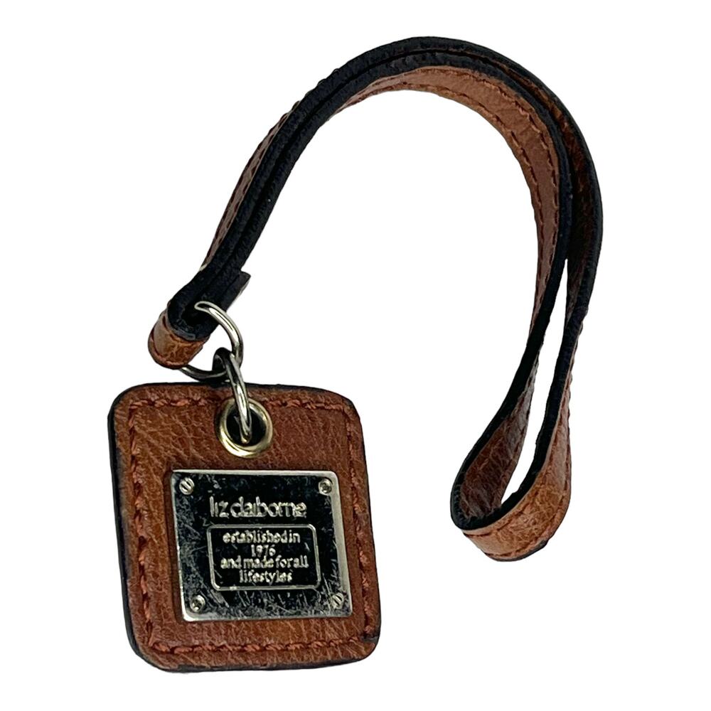 Liz Claiborne Leather Purse Charm Luggage Tag Handbag Fob Keychain Strap 9" Vtg